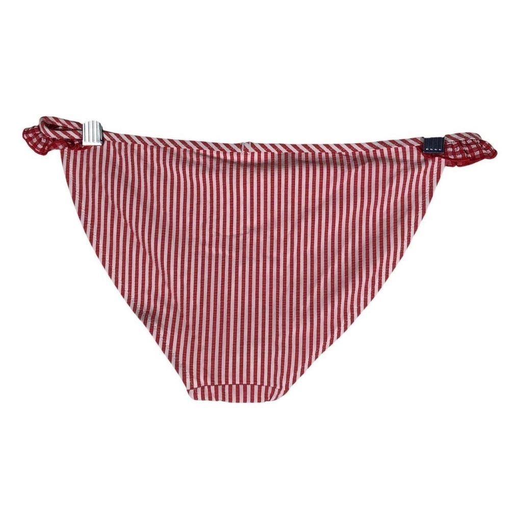 Aerie Seersucker Ruffle Bikini Bottom Swim Size Small Red White Stripes NWT - Picture 4 of 6